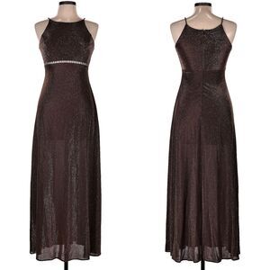 Vintage 90s Cache Metallic Maxi Dress Prom Gown Rhinestone Whimsygoth Size 7
